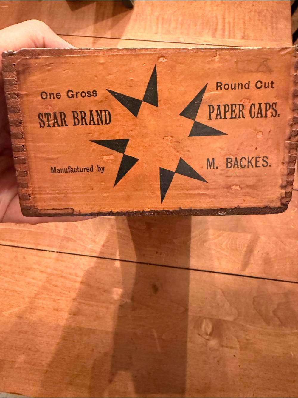 STAR BRAND Paper Caps Wooden Box - Orange with Black Print
